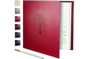 Rdylymx Large Photo Album Self Adhesive Scrapbook Album for 5x3 6x4 7x5 10x8 Pictures,60 Pages Leather Cover DIY Photo Book,Ideal Gifts for Family Travel Wedding Baby Red
