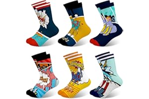 Queenshin 6 Paires Chaussettes Garçon Enfants Bande Dessinée Animée en Couleur Explosion Cool À la Mode Chaussettes D'équipage Crew Cadeau Doux et Respirant de 3 à 12 Ans