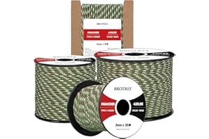 Brotree 3mm Paracord 425 100% Nylon 30M Rope 3 Strands Type II Parachute Cord for Outdoor, Craft, DIY - 192kg Breaking Load (Army Green Camo)