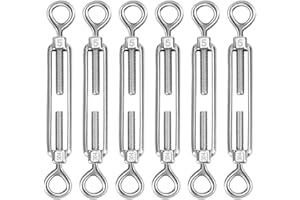 JESUSTREE Tenditore Occhiello Acciaio Inox M5, 6 Pezzi Tenditore Fune Tension Tirante Occhiello & Occhiello Regolabile Tendicintura Filo, Hook & Eye per Tende da Sole, Corda da Arrampicata, Filo di Acciaio