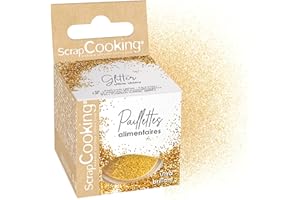 ScrapCooking - Paillettes Alimentaires Dorées 5 g - Pour Pâtisseries & Cocktails - Décoration Alimentaire Comestible – Poudre Or - Sprinkles Cuisine, Boissons - Anniversaire Noël - 4124