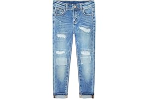 KIDSCOOL SPACE Jeans da Bambina Slim Strappati con Paillettes Rosa alla Moda con Stelle