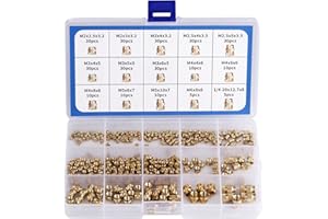 LCXCXY Gewindeeinsatz, Set mit 300 Einpressmuttern, PP Box, mit Etikett. M2 M2,5 M3 M4 M5 M6 Messing Gewindeeinsätze, gerändeltes Einschmelzgewinde, geeignet für Kunststoffteile im Gewindeeinsatz 3D Druck