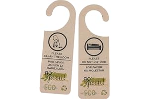 MAXIMA AMENITIES Colgador puerta 100% ecológico| inglés-español | Percha mensaje puerta| Set de 20 unidades 16x5 cm | Color neutro | Para hotel, oficina, puerta aseo y habitación