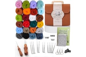luokefe 24 Colors Needle Felting Kit, Felting Supplies with Storage Bag, Wool Kit with Wool Bulk, Needles, Pad for DIY Crafts Decoration