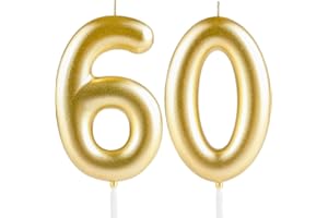 Hongplus Metallic Gold Number 60 Birthday Candle Cake Candles,Happy 60th Candles Cake Topper Decorations for Women Men Birthday Anniversary Wedding Party