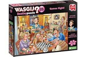 Wasgij Destiny 25, Games Night - 1000 Piece Jigsaw Puzzles for Adults - Colourful, Fun, Challenging & Brainteasing Adults Jigsaw Puzzle, Puzzle the Future - 100% Recycled Cardboard, 1000pcs - Jumbo