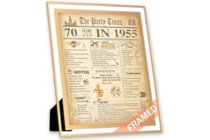 FALAMON Framed 1955 Birthday Poster UK, 70th Birthday Decorations for Women or Men Vintage Birthday Gifts 8x10 Inch Birthday Anniversary Poster Card for Grandparents, Husband, Wife, Mom, Dad