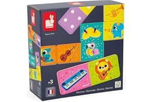 Janod - Dominos Instruments de Musique - Jeu Éducatif Mon Premier Domino - Développe Vocabulaire et Concentration - Encres végétales - Fabrication Française – Dès 3 Ans – J02623