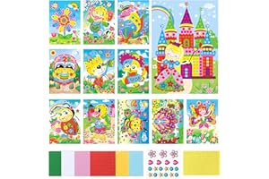 JurciCat 12 pièces Kit de Mosaique Enfant Sticky Mosaics pour Filles Garçons Bricolage DIY Cadeaux pour Anniversaire D'enfants Cadeau Activité pour Fête