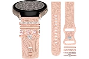 TOYOUTHS Floral Gravierte Armband mit Dekorative Charme kompatibel mit Samsung Galaxy Watch 6/Watch 5/Watch 4 40mm 44mm, 20mm Frauen Boho Sport Silikon Armband für Watch 6 Classic/Active 2