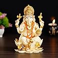 Shyam Antique Creation 7 Inch Sitting Ganesha On Lotus Murti God Ganesh Ji Blessing Idol Ganpati Bappa Idol for Home Entrance Vinayak Sculpture Figurine for Home Office Diwali Puja and Pooja Room