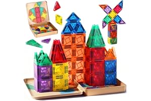 Dreamon 60 PCS Mini Magnetic Tiles Set, Travel Magnetic Tiles for Kids with Iron Case Magnetics Blocks Building Toy Christmas Birthday Gift Boys Girls Age 3 4 5 6 7 8 Years