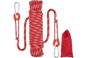 Mecctuck 10M Corda per Arrampicata su Roccia, Corda OutdoorCorda con 2 Moschettone, Multifunzionale in Nylon per attività All'aperto e in Campeggio Fire Rescue Paracadute Corda,Diametro 8 mm