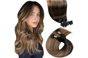 LaaVoo Extension Cheveux Naturel Keratine Marron Fonce Balayage Brun 50 Mèche 50g Extension Cheveux Humain Keratine a Chaud Brun Fonce Ombre Marron Moyen Clair 35cm Courte Lisse #2/6/18