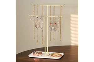 Josmimic Necklace Holder jewellery Stand Organizer for Necklaces and Bracelets, Metal Display Stand, Gift for Women, Ideal for Home, Bedroom, or Vanity, Gold