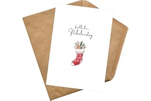 PILUVI THE LABEL Postkarte mit Umschlag aus Kraftpapier, Fröhlichen Nikolaustag, Nikolauskarte, Stilvolle Weihnachtskarte in weiß