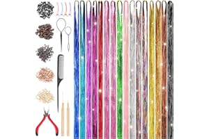TMEFOY Kit 16 Colori Extension Per Capelli 123cm Pollici, Ciocche Colorate Per Capelli, 3600 Ciocche Di Capelli Glitterate Per Intrecciare I Capelli, Tinsel Per Donne, Bambini, Cosplay, Feste