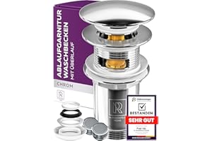 M. ROSENFELD HOME Piletta Click Clack per Lavabo del Bagno con Troppopieno - Incl. 2 Rompigetti del Rubinetto - Universale Scarico G1-1/4 Pollici - Tappo Lavandino del Bagno Cromato in Acciaio Inox