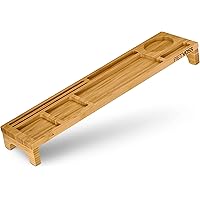 PIETVOSS Schreibtisch Tastatur Organizer aus Bambus Holz, Aufsatz Regal für optimale Organisation. iPhone Halter, Fächer…
