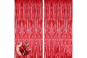 Aisszhao 2pcs Red Tinsel Foil Fringe Curtains 3.2ft x 6.5ft British Party Backdrops Props 70Years Queen's Platinum Jubilee 2022 Party Decoration Royal Theme Party Union French USA Events Decor
