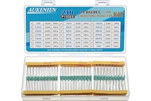 AUKENIEN 1/4W 21 Valore Induttori Kit 1uH a 10mH 210 Pezzi 0307 Induttore ad Anello Colorato 1/4 Watt Assortimento Set