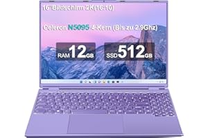 ‎AOCWEI AOCWEI Laptop 16 zoll 12GB RAM 512GB ROM Erweiterungen 2,5" 1 TB SSD, Laptop Win 11 mit 4-Core CPU N5095 (bis zu 2,9 GHz), 1920 * 1200丨5G WiFi丨Bluetooth & Deutsche Tastatur Aufkleber-Violett