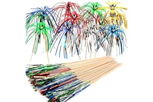 ‎ALINK ALINK 100 Stück Cocktailspieße Cocktail Picks Feuerwerk Sticks, Feuerwerk Sticks Cocktail Deko Benutzt für Cocktail Party Dekorationen, Bunte Frucht Zahnstocher Palme Cocktail Picks