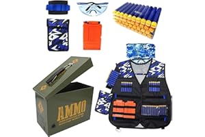 TACTIPRO Kids Tactical Vest and Ammo tin Kit for Nerf Guns N-Strike Elite with Refill Darts Pouch, Reload Clip magazine Tactical Mask Wrist Band & Protective Glasses
