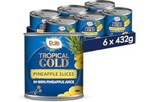 Dole Tropical Gold Premium Tinned Pineapple Slices in Juice 6 x 432g, Healthy Snack Made with Fresh Fruit, No Added Sugar Pineapple Cans, Perfect for Breakfast & Dessert or Adding to Recipes