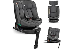 KIKKA BOO KikkaBoo Silla Coche Bebe Grupo 0 1 2 3 ISOFIX (0-36 kg) i-SECURE, Giratoria 360°, Reclinable, Protección SPS i-Size, Lateral, Arnés de 5 Puntos, 12 Posiciones Reposacabezas, Gris Oscuro