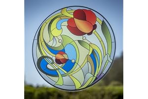 STICKERS4 Grande adesivo per finestra effetto vetro colorato, bellissimo fiore di tulipano decorativo da fissare alle finestre