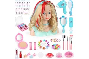 BuzzoXerex zestaw fryzjerski dla dzieci, 58-częściowy zestaw do makijażu dla dziewczynek głowa lalki do fryzjerstwa dla dzieci z akcesoriami włosów prezenty urodzinowe dla dzieci od 3 lat (Niebieski)