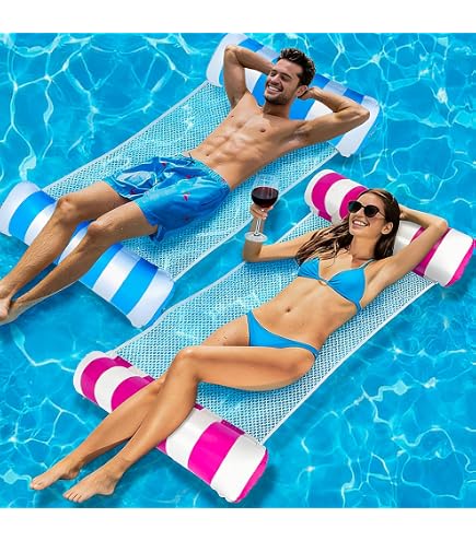 Lot De 2 Hamacs Gonflables Pour Piscine 4 En 1 – Flotteurs Ultra Confortables Avec Appui-tête Et Repose-pieds, 120x75 Cm, Supporte 200 Kg, Pompe Manuelle Incluse