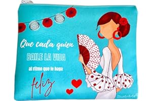 ILLUSTRARTE Neceser o Estuche Granada Flamenca “Pepa Feliz” – Diseño Doble Cara – Fondo Blanco con Lunares Negros – 22x17 cm – Impermeable – Bolsa de Aseo, Maquillaje o Material Escolar