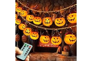 Abkshine Battery Operated Halloween Lights, LED Pumpkin Decorations Indoor, Jack-o-Lantern String Lights for Halloween Garland Wreath Decor Party Front Door Porch Fireplace Decoration