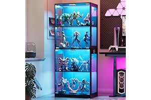 MSFE Vitrina de Cristal con LED, Vitrinas para Salon con Sensor Inteligente, 4 Capas de Vitrina Expositora para Colecciones, Armario de Almacenamiento de Vidrio, Capacidad de Carga por Capa: 25 kg