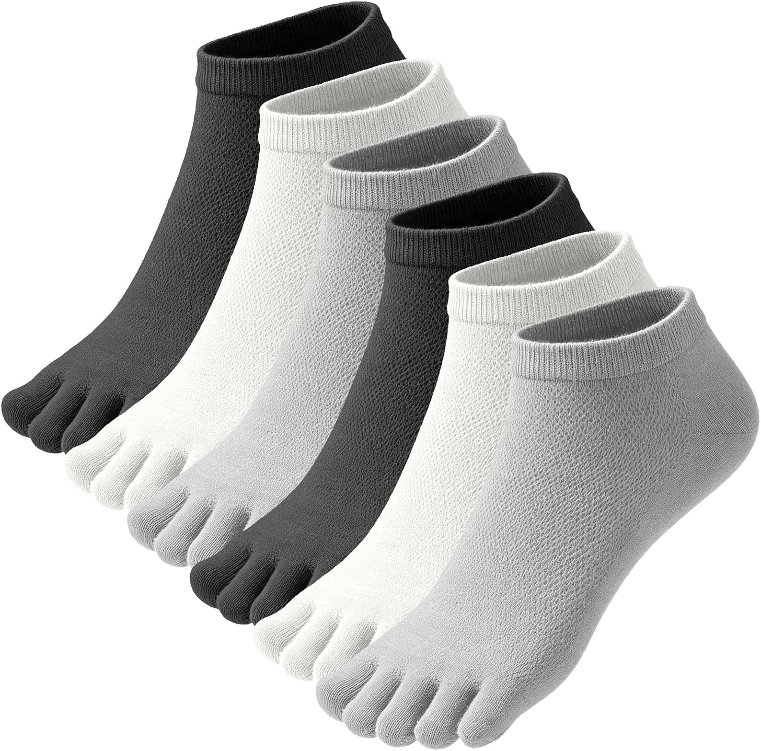 Soleeya 6 Pares Calcetines Dedos Running Hombre Talla 39-44, Transpirable Calcetines con Dedos Separados Tobilleros Cortos Deporte Hombre de Algodón para Correr Informal