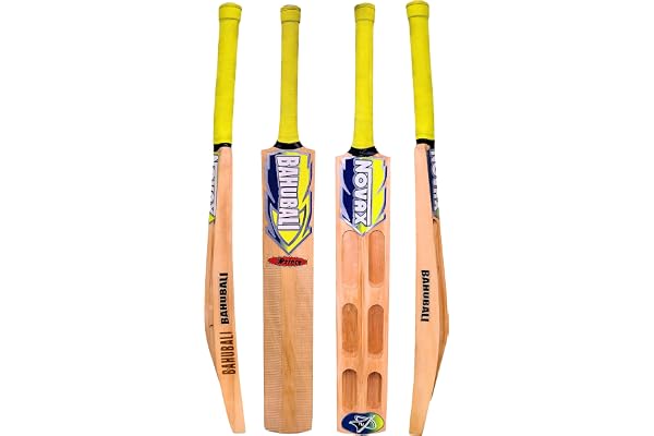 Novax Bahubali Kashmir Willow Wood Full Size Cricket Scoop Bat for Tennis Ball - Singapore Cane Handle (Double Blade) - Not for Leather Ball - Scoop 667D