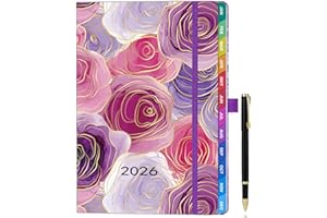 ZXHQ 2026 Diary A5 Week to View, Jan - Dec, 2026 Full Year Weekly and Monthly Planner, Colorful Monthly Tabs, UK Holiday, with Pen, Inner Pocket, (5.9" × 8.5") A-4