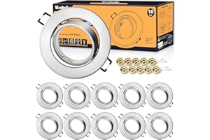 WONKELLY LED Einbaustrahler GU10 Set, (inkl. GU10 Fassung), LED Spots 230V, Lochdurchmesser 68mm, Einbaurahmen In Rund, Chrom-Gebürstet, 30° Schwenkbar, Einbauspots aus Metall, für Einbaubeleuchtung（10 Stück）
