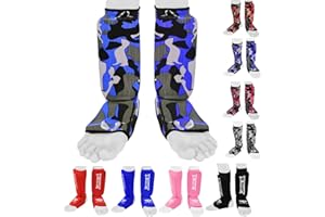 BESMART Kids Shin Instep Pads MMA Leg Foot Guards Muay Thai Kick Boxing Guard Protector (Blue Camo, XXS (9 TO 13 Years))