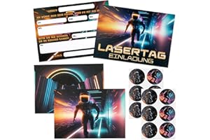Hpbaggy Lasertag Einladungskarten Kindergeburtstag,12 Deutsche Einladungskarten +12Umschläge,Einladungskarten Geburtstag Jungs und Mädchen,Partyzubehör Einladungskarten Geburtstag