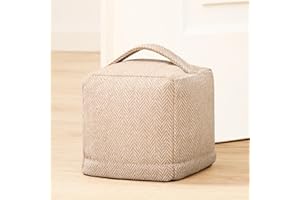 Praknu Fermaporta da Pavimento in Stoffa - Extra Pesante 1Kg - con Copertura Lavabile, Maniglia per il Trasporto e Cuscinetti Antiscivolo - Per Casa e Ufficio (Beige)