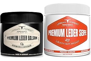 ‎· URBAN FOREST · PREMIUM PRODUCTS Lederseife/Sattelseife 500ml + Lederbalsam 250ml mit natürlichem Bienenwachs als SPARSET für Lederpflege, Leder-Imprägnierung & Reinigung in Premium Qualität I URBAN FOREST