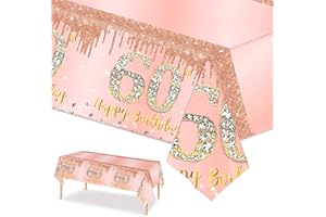 POPOYU Einweg-rotgoldfarben Tischdecke zum 60. Geburtstag Roségold Tischdeko Geburtstag für Frauen,137 * 274cm Rechteck Wasserdicht Tischdecke für Alles Gute 60. Geburtstag Party Deko