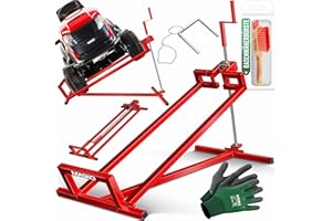 MASKO® XXL Rasentraktorheber 450 kg Hebevorrichtung Hebebühne Aufsitzmäher Reinigungshilfe universal, Rasentraktor-Heber, Rasentraktor +45° Neigung verstellbar inkl. Arbeitshandschuhe & Bürste Rot