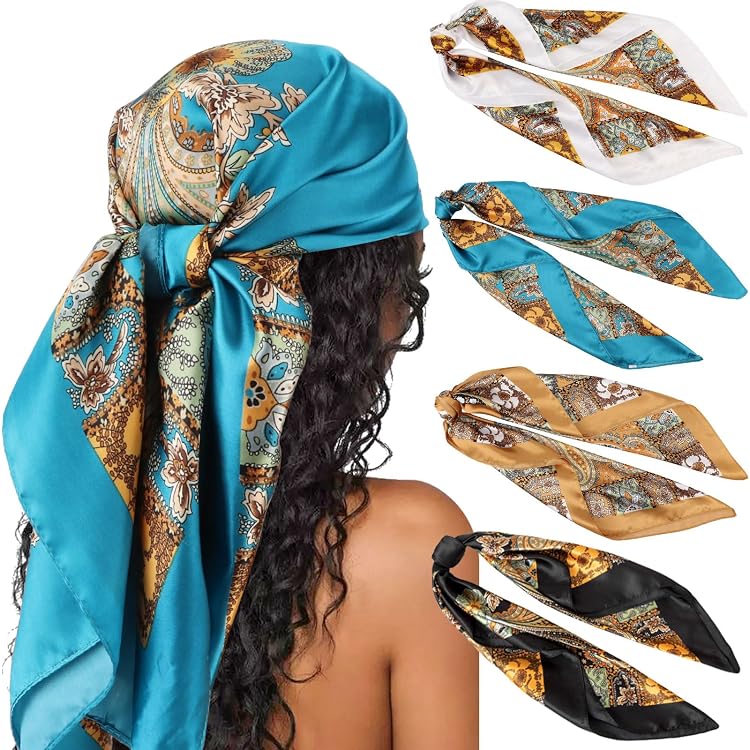 Foulard En Soie Polyester Femme | Carré 70x70 Cm | Écharpe, Bandana, Serre-tête | Cadeau Élégant Pour Mère, Épouse