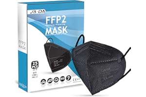CLEANSTRO FFP2 Face Masks UK Certified Pack of 25 - Flat Fold Face Masks Black - Disposable Safe KN95 Face Mask 5-Layer Fiber Protection Filter>94% Anti Dust Masks for Sanding - Portable Travel Friendly