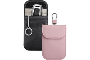 Teskyer 2 Pack Faraday Pouch for Car Keys, Keyless Car Key Signal Blocker Pouch, RFID Key Pouch, with Hook, Key Chain, Black and Rose